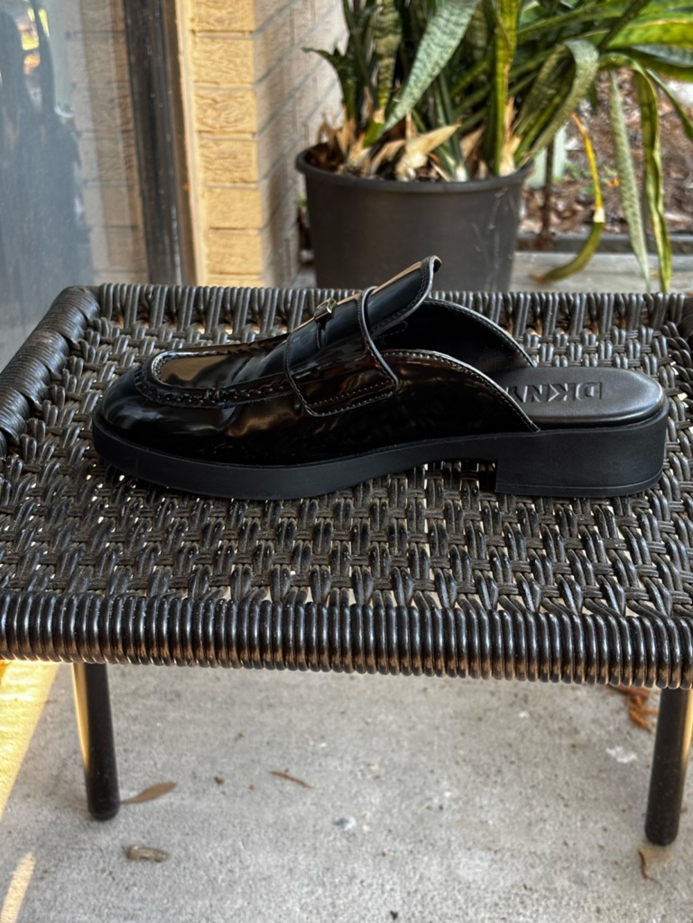 DKNY Black Patent Penny Loafer Mule Platform Slides Dark Academia Size8M Women’s - Picture 8 of 16